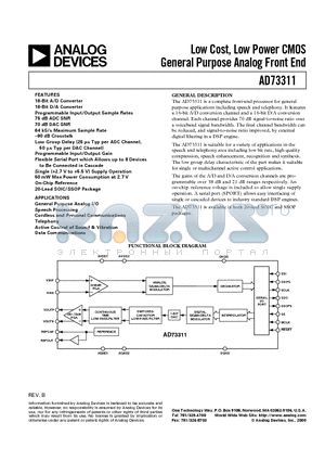 AD73311LARUZ-RL7 datasheet - Low Cost, Low Power CMOS General Purpose Analog Front End