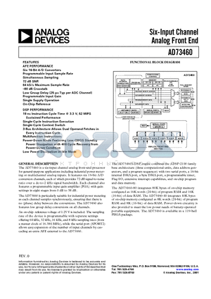 AD73460 datasheet - Six-Input Channel Analog Front End