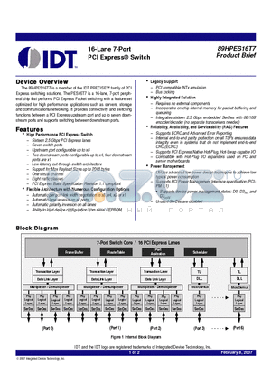 89HPES16T7 datasheet - 16-Lane 7-Port PCI Express^ Switch