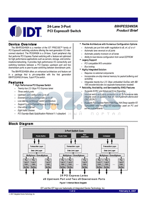 89HPES24N3A datasheet - 24-Lane 3-Port PCI Express^ Switch
