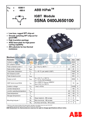 5SNA0400J6501 datasheet - IGBT Module