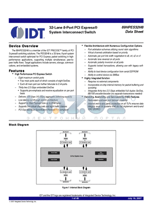 89HPES32H8ZAAL datasheet - 32-Lane 8-Port PCI Express System Interconnect Switch