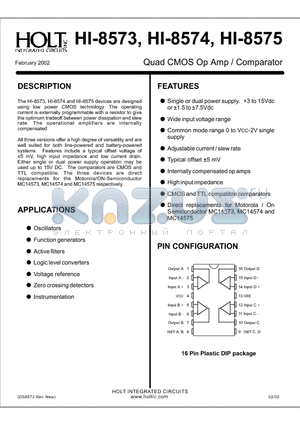 HI-8575 datasheet - Quad CMOS Op Amp / Comparator