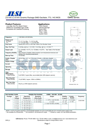 ISM95-1151AO-20.000 datasheet - 2.0 mm x 2.5 mm Ceramic Package SMD Oscillator, TTL / HC-MOS