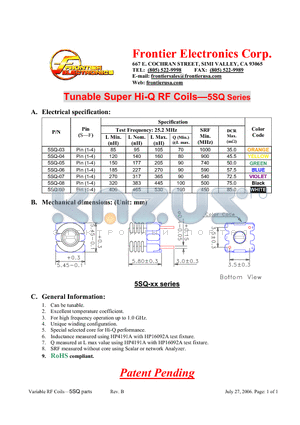 5SQ-07 datasheet - Tunable Super Hi-Q RF Coils