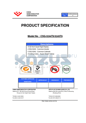 CSQ-5244T9 datasheet - 0.52 Inch Quad Digit Display