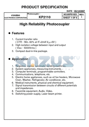 KP2110 datasheet - High Reliability Photocoupler