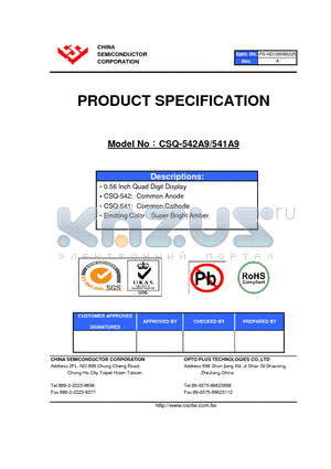 CSQ-541A9 datasheet - 0.56 Inch Quad Digit Display