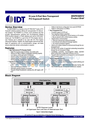 89HPES8NT2 datasheet - 8-Lane 2-Port Non-Transparent PCI Express^ Switch