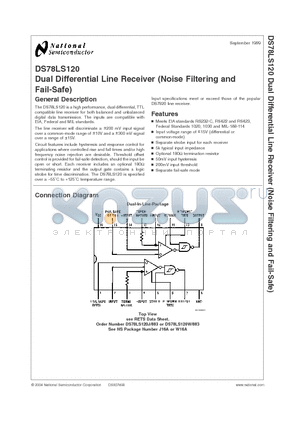 DS78LS120 datasheet - Dual Differential Line Receiver (Noise Filtering and Fail-Safe)