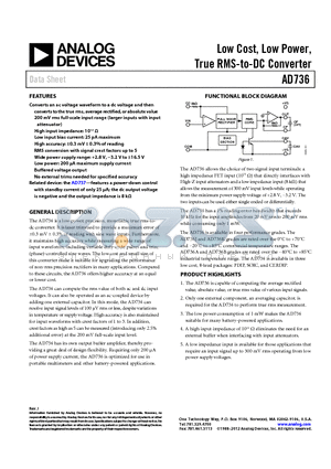 AD736AQ datasheet - Low Cost, Low Power, True RMS-to-DC Converter