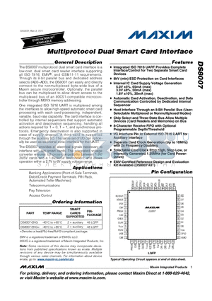 DS8007 datasheet - Multiprotocol Dual Smart Card Interface 8kV (min) ESD Protection on Card Interfaces