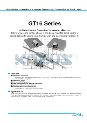GT16-2428SCF datasheet - Coaxial cable connection of Antennas, Sensors, and Communication Trunk Lines