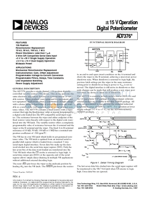 AD7376AN10 datasheet - -15 V Operation Digital Potentiometer