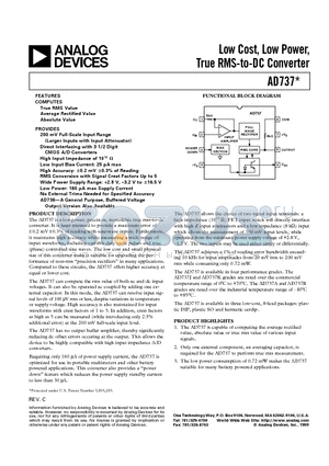 AD737JN datasheet - Low Cost, Low Power, True RMS-to-DC Converter