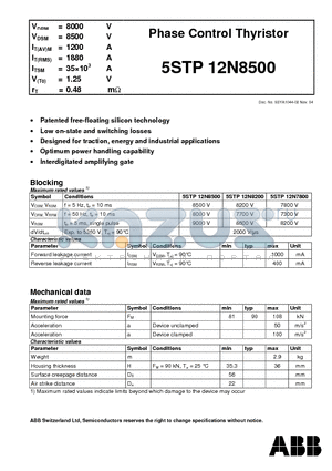 5STP12N8500 datasheet - Phase Control Thyristor