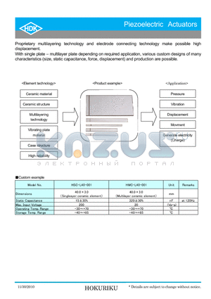 E3462AA datasheet - Piezoelectric Actuators