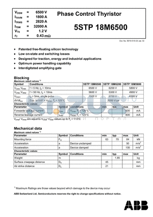 5STP18M5800 datasheet - Phase Control Thyristor