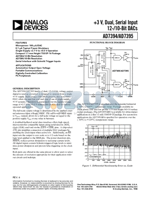 AD7395AR datasheet - 3 V, Dual, Serial Input 12-/10-Bit DACs