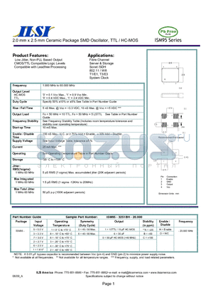 ISM95-1466BH-20.000 datasheet - 2.0 mm x 2.5 mm Ceramic Package SMD Oscillator, TTL / HC-MOS