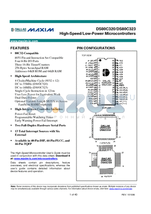 DS80C320-MNL datasheet - High-Speed/Low-Power Microcontrollers