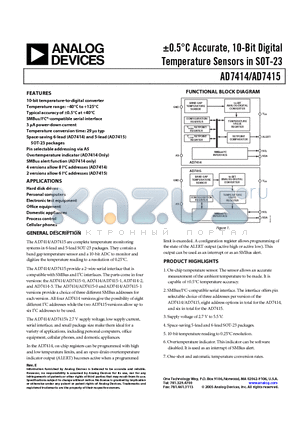 AD7414 datasheet - a0.5C Accurate, 10-Bit Digital Temperature Sensors in SOT-23