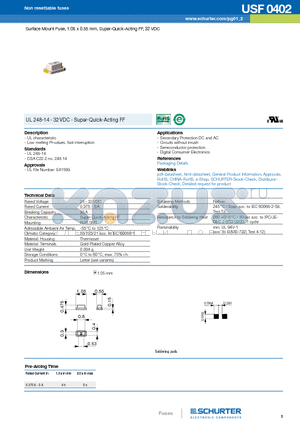 3414.0120.XX datasheet - Surface Mount Fuse, 1.05 x 0.55 mm, Super-Quick-Acting FF, 32 VDC