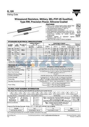 G-1-380 datasheet - Wirewound Resistors, Military, MIL-PRF-26 Qualified, Type RW, Precision Power, Silicone Coated