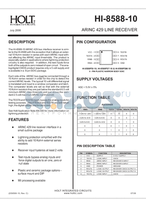 HI-8588CRIF-10 datasheet - ARINC 429 LINE RECEIVER