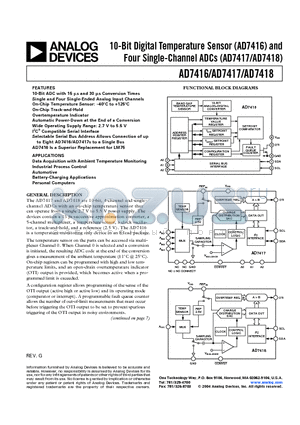 AD7417BR datasheet - 10-Bit Digital Temperature Sensor (AD7416) and Single/Four-Channel ADC (AD7417/AD7418)