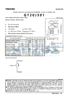 GT20J301 datasheet - N CHANNEL (HIGH POWER SWITCHING, MOTOR CONTROL APPLICATIONS)