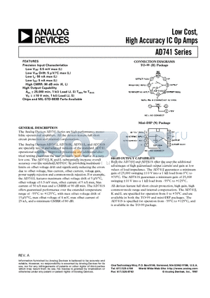 AD741KH datasheet - Low Cost, High Accuracy IC Op Amps