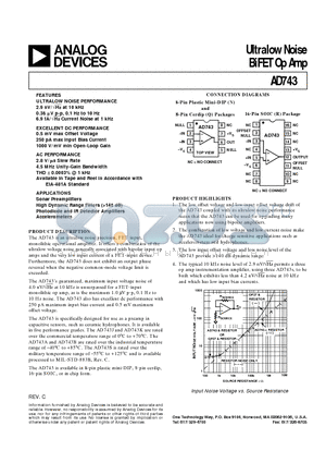 AD743BQ datasheet - Ultralow Noise BiFET Op Amp