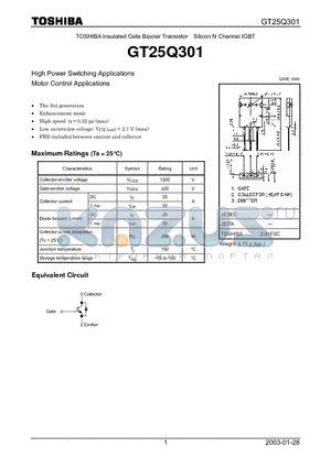 GT25Q301 datasheet - N CHANNEL IGBT(HIGH POWER SWITCHING, MOTOR CONTROL APPLICATIONS)
