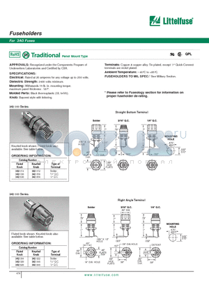 342 datasheet - Fuseholders - For 3AG Fuses