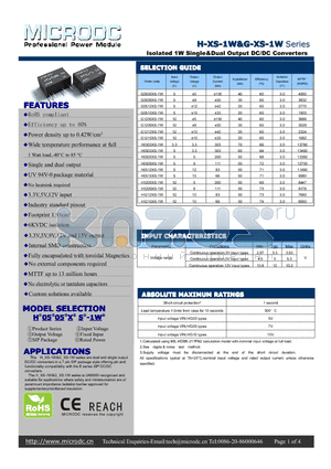 G0512XS-1W datasheet - Isolated 1W Single&Dual Output DC/DC Converters