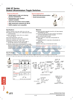 GT22MSCBETR datasheet - Sealed Ultraminiature Toggle Switches