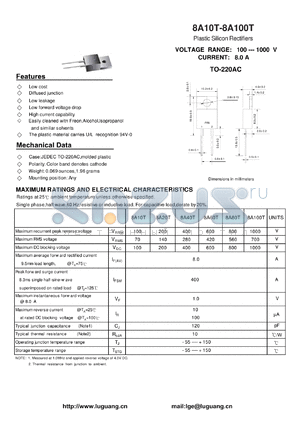 8A10T datasheet - Plastic Silicon Rectifiers