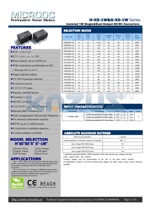 G0515XS-1W datasheet - Isolated 1W Single&Dual Output DC/DC Converters