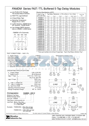 FAMDM-125G datasheet - FAMDM Series FAST / TTL Buffered 5-Tap Delay Modules