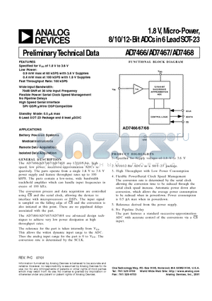 AD7468 datasheet - 1.8 V, Micro-Power, 8/10/12-Bit ADCs in 6 Lead SOT-23