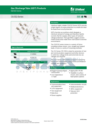 CG2800MS datasheet - Littelfuse highly reliable CG/CG2 Series GDTs provide a high degree of surge protection in a small size ideal for board level circuit protection.