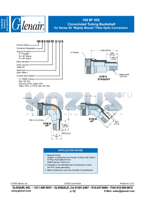 189MM052N1220K datasheet - Convoluted Tubing Backshell