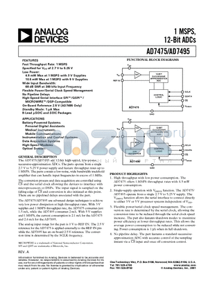 AD7475BR datasheet - 1 MSPS, 12-Bit ADCs