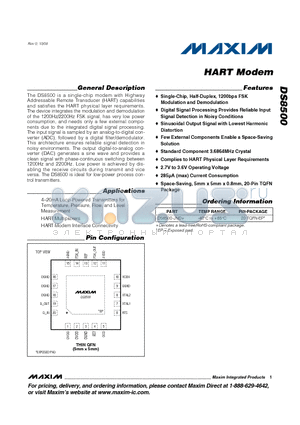 DS8500-JND+ datasheet - HART Modem