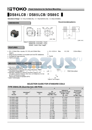 DS84LCB datasheet - Fixed Inductors for Surface Mounting