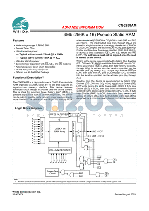 CG6258AM datasheet - 4Mb (256K x 16) Pseudo Static RAM