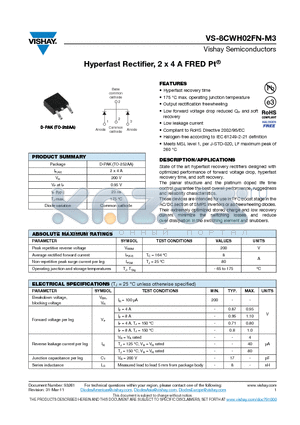 8CWH02FNTR-M3 datasheet - Hyperfast Rectifier, 2 x 4 A FRED Pt^