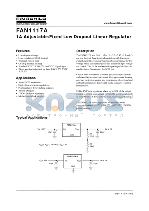 FAN1117AT33 datasheet - 1A Adjustable/Fixed Low Dropout Linear Regulator