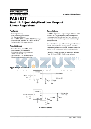 FAN1537PC datasheet - Dual 1A Adjustable/Fixed Low Dropout Linear Regulators